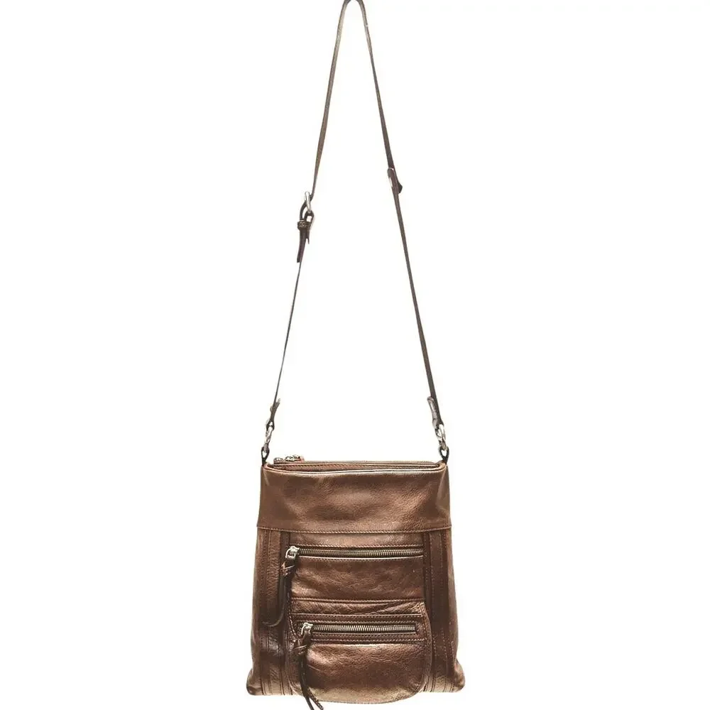 Vintage Distressed Leather Shoulder Bag Crossbody Brown Boho Messenger